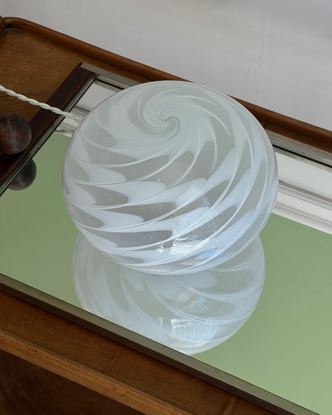 Vintage white swirl round Murano table lamp