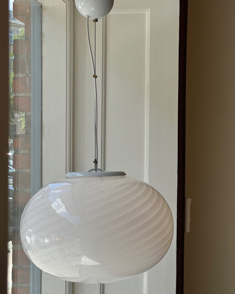Vintage Murano oval white swirl ceiling lamp (D40)
