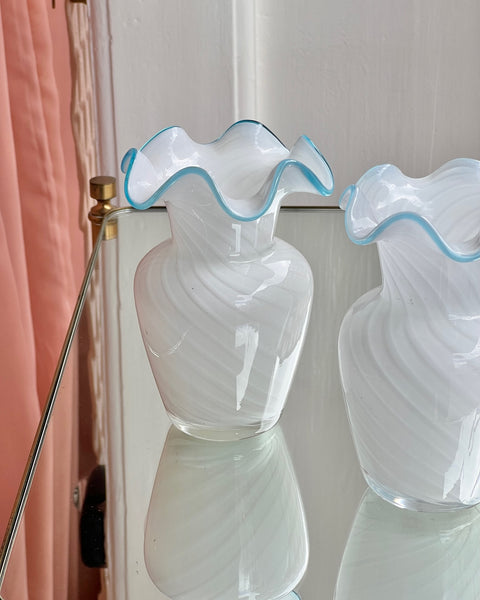 Vintage white/blue Murano swirl vase