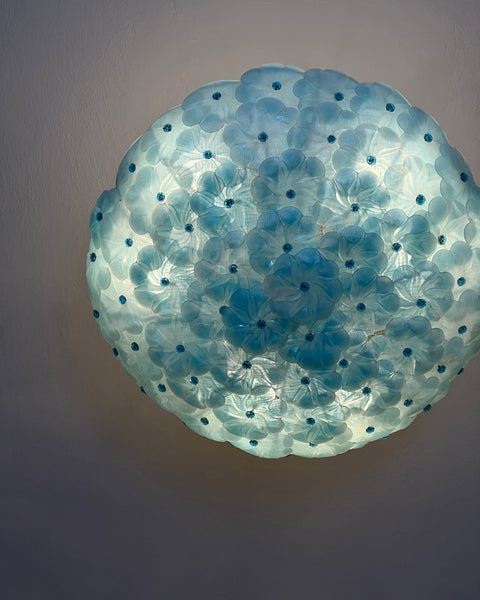 Large vintage blue Murano flower ceiling/wall lamp (D60)