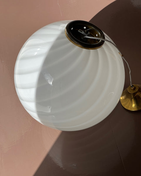 Vintage round white swirl Murano ceiling lamp (D45)