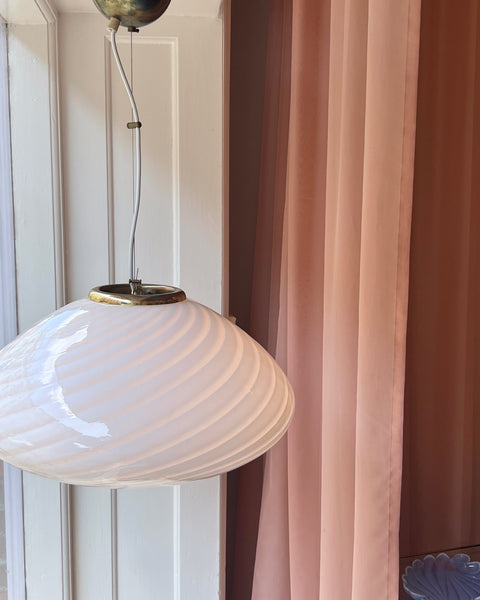 Large vintage oval white swirl Murano ceiling lamp (D50)