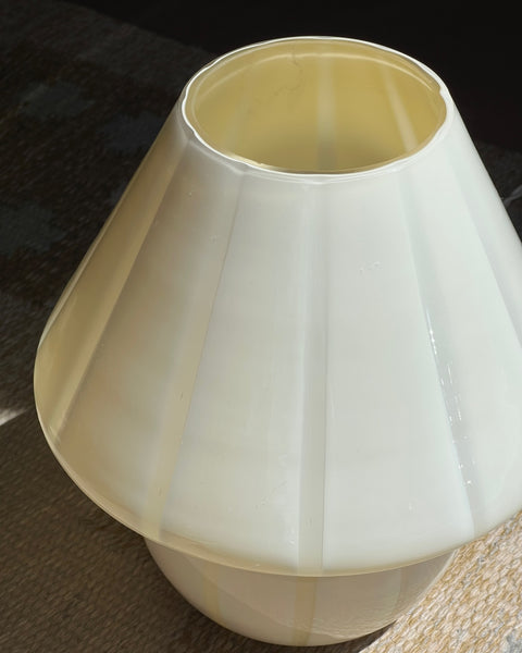 Vintage light yellow vertical striped Murano mushroom table lamp