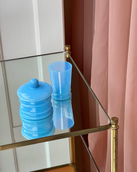Vintage opal blue Murano set with bonbonniere and glass