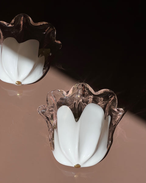 Vintage milky pink/clear Murano wall lamps