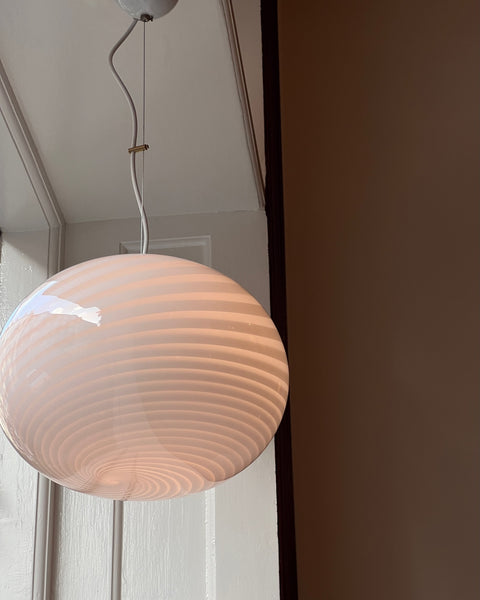 Vintage Murano oval white swirl ceiling lamp (D35)