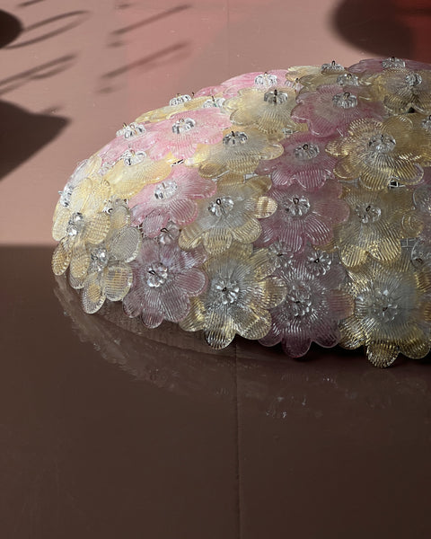 Large vintage pink/clear/golden Murano flower ceiling lamp (W60x39)