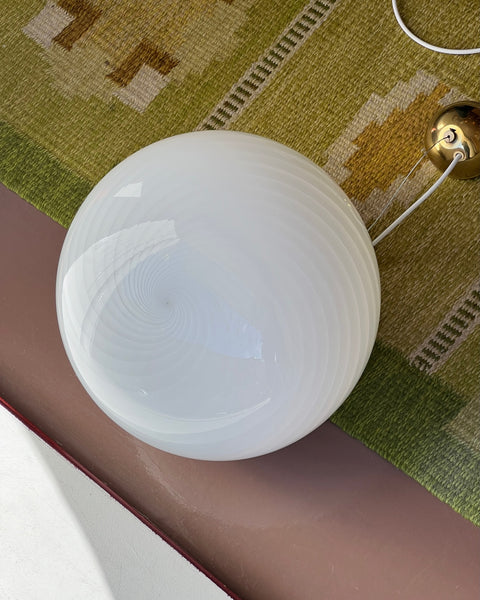 Vintage Murano oval white swirl ceiling lamp (D35)