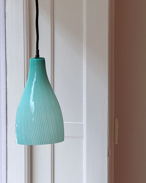Vintage Massimo Vignelli green vertical stripes Venini Murano ceiling lamp