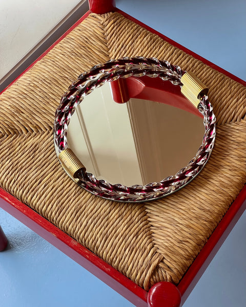 Vintage Italian mirror with twisted clear/dark red glass frame