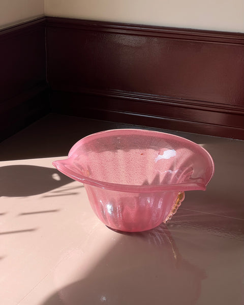 Vintage large pink/golden Murano shell bowl