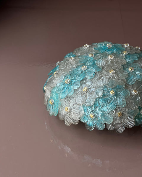 Vintage blue/clear/golden Murano flower ceiling/wall lamp (D34)