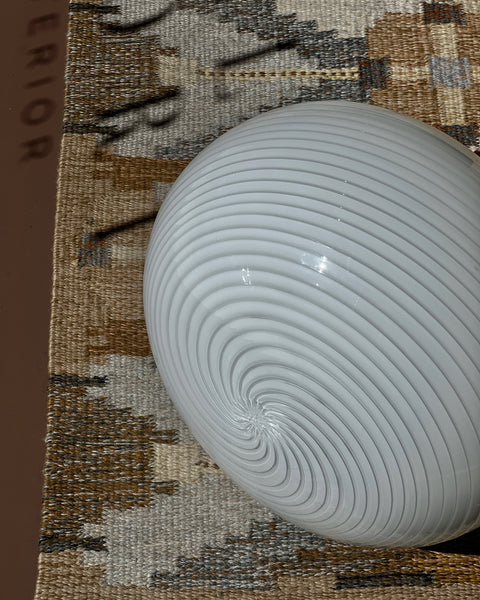 Vintage Murano oval white swirl ceiling lamp (D48)
