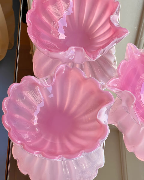 Vintage opal pink Murano shell bowl