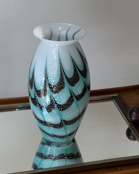 Vintage turquoise/black/silver Murano vase