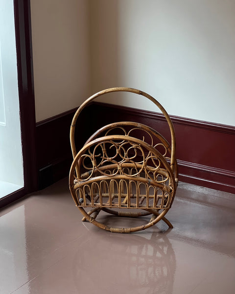 Large vintage rattan magazine holder