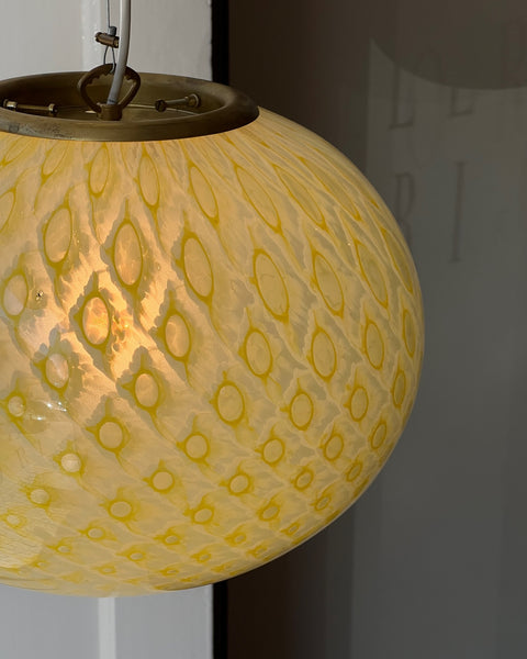 Vintage oval yellow dotted Murano ceiling lamp (D35)