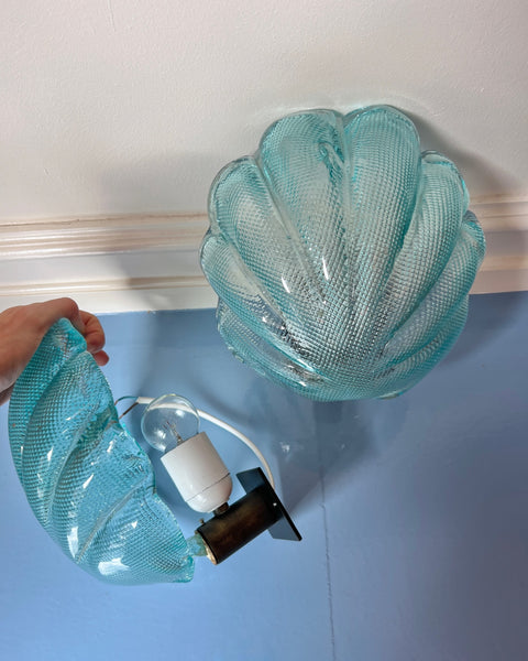 Pair of vintage blue Murano shell wall lamps