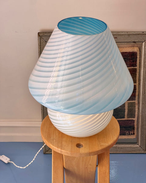 Vintage light blue Murano mushroom table lamp - Large