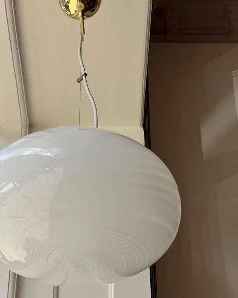 Vintage Murano oval white swirl ceiling lamp (D40)