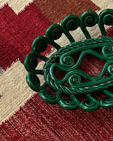 Vintage green ceramic basket