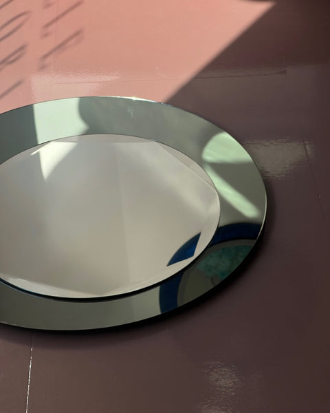 Vintage Italian round mirror with green mirror frame (Large)