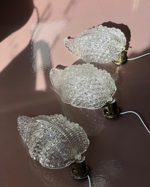Vintage Murano clear leaf wall lamp (3 available)