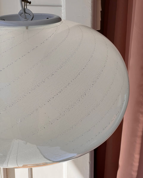 Large vintage oval silver/white swirl Murano ceiling lamp (D50)