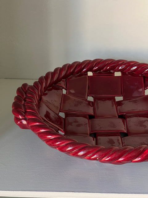 Vintage red ceramic basket