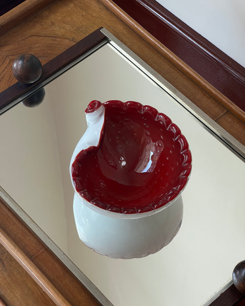 Vintage red/white Murano shell/bowl