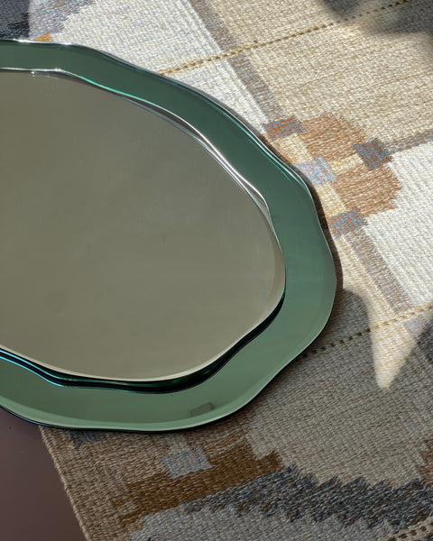 Vintage Italian mirror with scalloped turquoise frame
