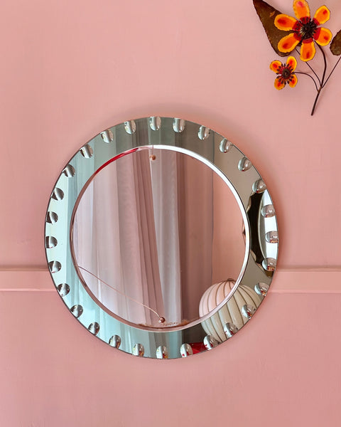 Vintage Italian mirror with round turquoise faceted frame