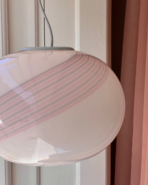 Vintage oval Murano light pink/white/grey swirl ceiling lamp (D40)