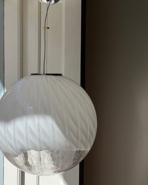 Large vintage white clear Murano ceiling lamp (D50)