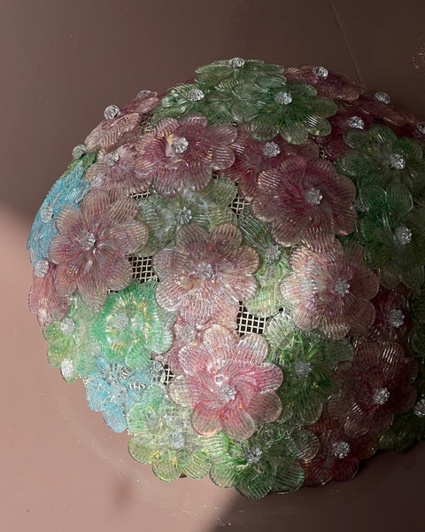 Vintage green/pink/blue Murano flower ceiling/wall lamp (D34)