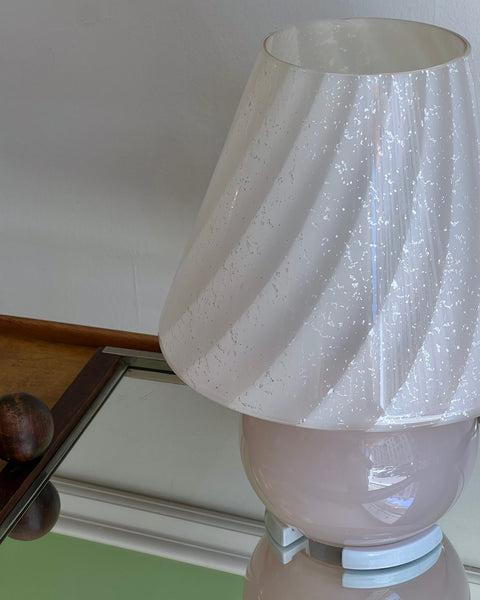 Vintage light pink with silver shimmer Murano mushroom table lamp