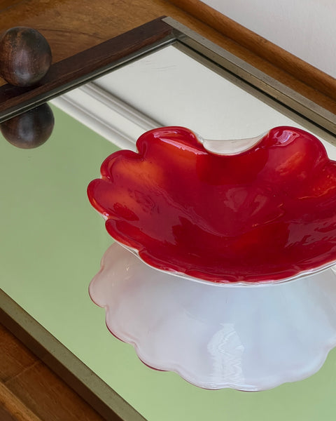 Vintage red / white Murano shell bowl