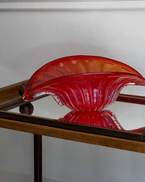 Vintage orange-red Murano shell/bowl
