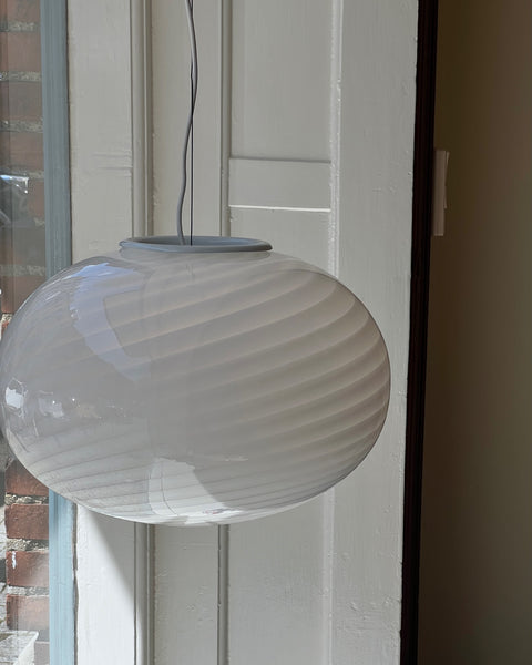 Vintage Murano oval white swirl ceiling lamp (D40)