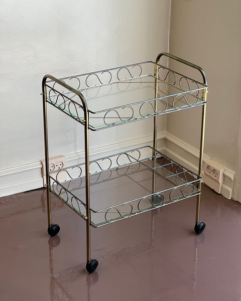 Vintage metal and glass trolley/table with wheels
