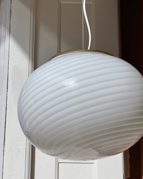 Vintage oval white swirl Murano ceiling lamp (D35)