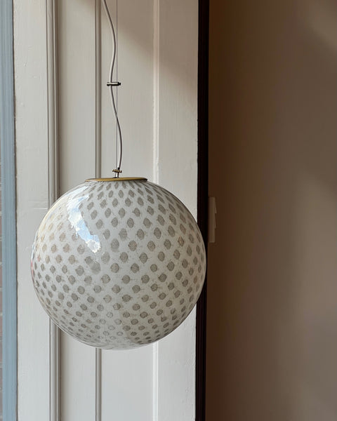 Vintage round white/black dotted Murano ceiling lamp (D35)