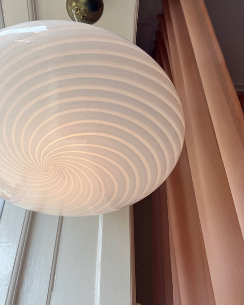 Large vintage oval white swirl Murano ceiling lamp (D50)