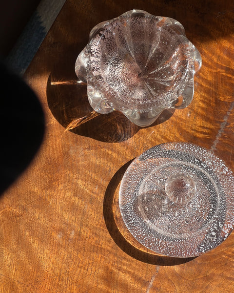 Vintage clear/silver/brown Murano bonbonniere