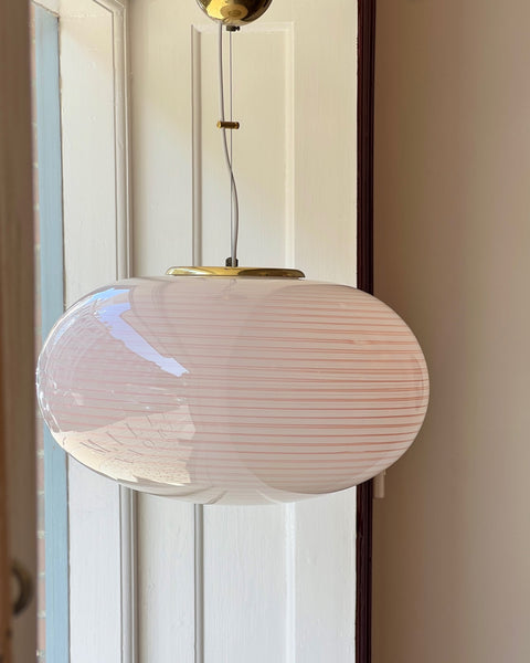 Vintage oval pink / white swirl Murano ceiling lamp (D50)