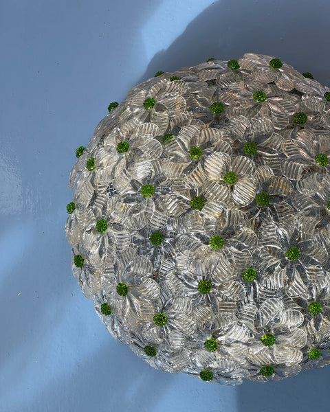 Vintage green/clear/golden Murano flower ceiling/wall lamp (D30)
