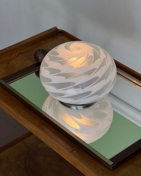 Vintage white swirl round Murano table lamp