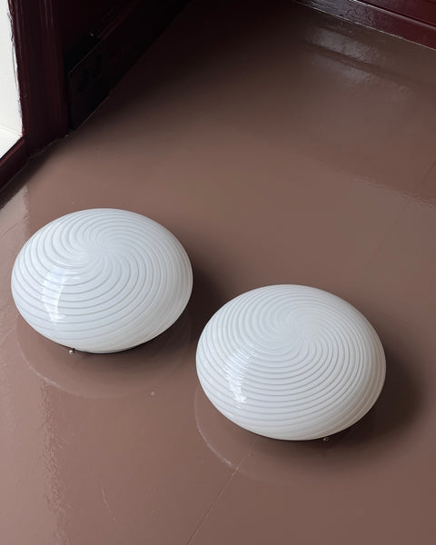 Vintage Murano white swirl ceiling/wall lamp (D28)