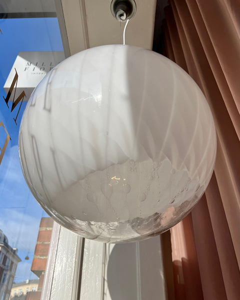 Large vintage white clear Murano ceiling lamp (D50)