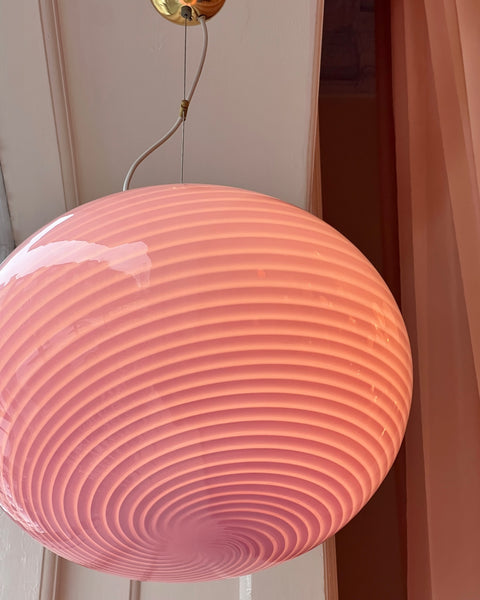 Vintage oval pink swirl Murano ceiling lamp (D45)